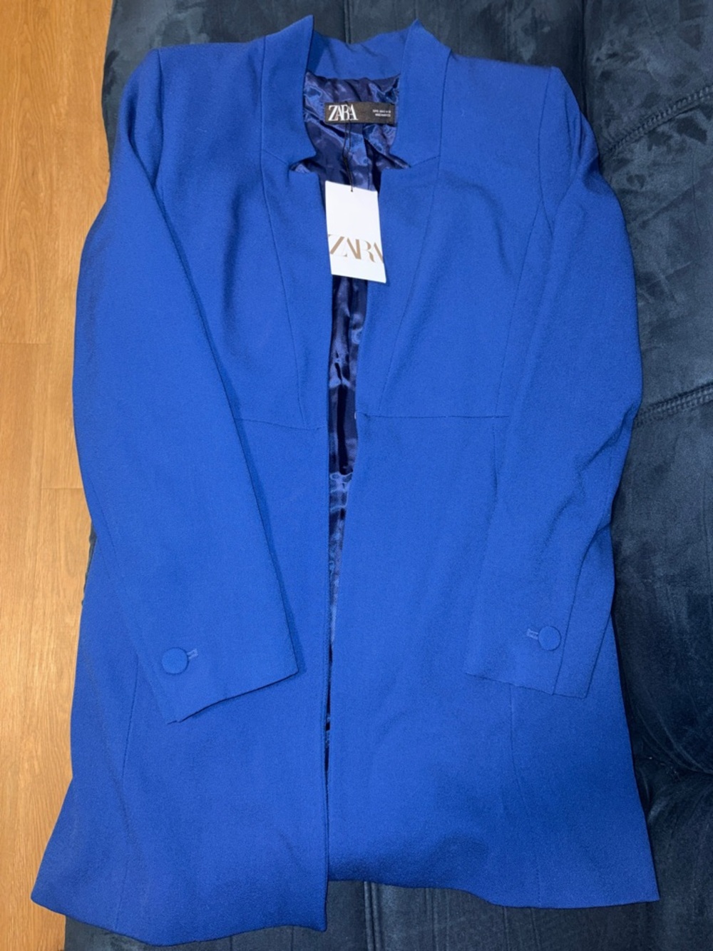 Zara Cobalt Blue Long Open Blazer